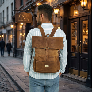 WRIZA Vintage <b>Canvas</b> Genuine Leather Backpack Zipper Closure Lightweight Durable Wholesale Custom Business Travel 20-39L - Product Image 5