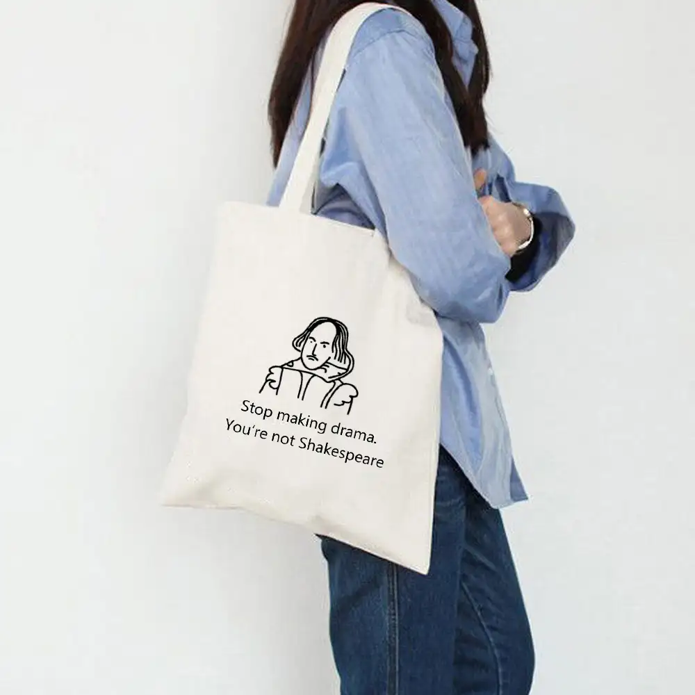 Bolsas femininas reutilizáveis de algodão, sacos de tecido e letras impressas, de ombro, de algodão, eco