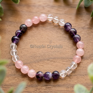 Rozrin Crystals Carved Rose Quartz & Amethyst Gemstone Love Theme Pendant Polished Circle Shape Gujarat Origin - Product Image 2