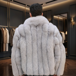 Manteau d'hiver en vraie fourrure de renard, style personnalisé, avec col montant, imperméable, épais, luxueux, confortable, style occidental, pour homme - Product Image 2