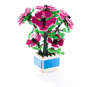 Drill Horse Assembled Plastic Cement Small Particle Building Blocks Pink Anemone Bonsai <b>Model</b> Ornament Simulation Plant Toy for - Product Image 1
