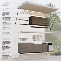 AXCELLENT Foshan Moderne 4m Maßgefertigte Outdoor-Kücheninsel 304 Edelstahl Modularer Grill Bar Aufbewahrung OEM Schwarz Matt + Holz