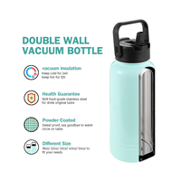 Everich 22oz Bouteille de sport isolée Options à double couvercle Bec pliable en paille Acier 18/8 Poignée anti-transpiration Aventures en plein air