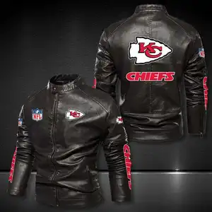 1Moq Trademark Soccer American Football Team Motorcycle Jacket Men's Baseball Zip Jacket Leather Jacket Wholesale