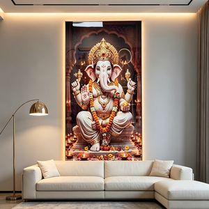Factory Custom Golden Lord Ganesha <b>Framed</b> Hindu Home Decor Perfect Diwali Festival Gift Crystal Porcelain Painting Wall Art - Product Image 2