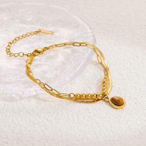 Women's Stainless Steel Double-Layer Bracelet with 18K Gold Plating Fashionable and Simple Pendant Chain Trendy <b>Charm</b> Bracelet - Product Image 4