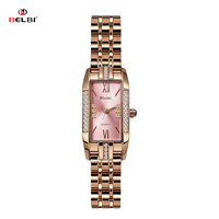 Montre de luxe BELBI pour femme, en acier inoxydable, carrée, 38 mm, or rose, affichage à aiguilles, chronographe, vente en gros