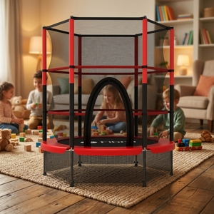 Mini trampoline hexagonal pour enfants avec filet de sécurité, lit de rebond pour bébé à domicile, jouet compact - Product Image 2