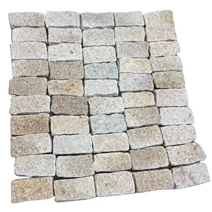 China yellow Granite tumbled cobbles pavers Stone G682 granite claved and tumbled cubes for Pavings