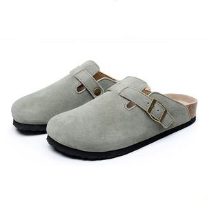 Zoccoli da <span class=keywords><strong>donna</strong></span> in pelle scamosciata <span class=keywords><strong>di</strong></span> mucca <span class=keywords><strong>di</strong></span> alta qualità sandali da esterno per interni pantofole con suola in sughero sottopiede in vera pelle - Product Image 3