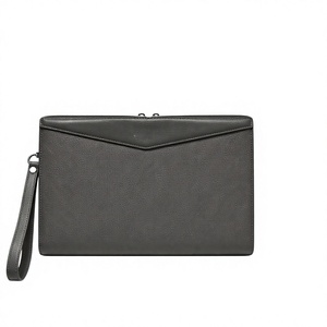 Pochette de luxe en cuir véritable pour homme avec logo, fermeture éclair, pochette de poignet, organiseur fin pour téléphone, portefeuille, passeport, voyage, bureau - Product Image 1