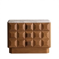 Table de chevet de style nordique moderne avec cadre en bois, 2 tiroirs, plateau en marbre couleur noyer, mobilier de luxe pour chambre d'hôtel et salon