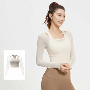 Vente en gros – Nouveau design personnalisé avec logo imprimé sur le devant, maille respirante, faux deux-pièces, manches longues, col rond, pour femme, idéal pour le tennis, séchage rapide - Product Image 1