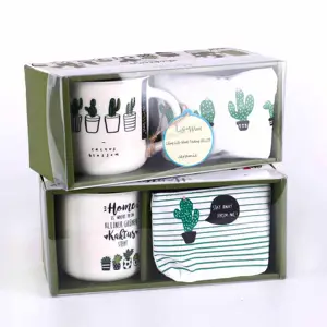 Set hadiah kustom produk baru 2024 mug kaktus dengan dompet kanvas hadiah untuk wanita