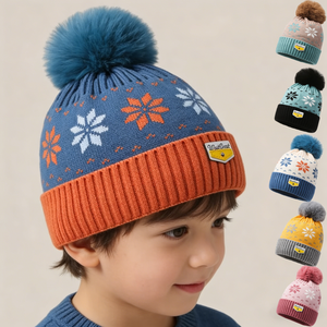 <span class=keywords><strong>Bonnet</strong></span> tricoté chaud et coupe-vent pour enfants (garçons et filles) avec pompon – Collection Hiver – Offre Spéciale - Product Image 1