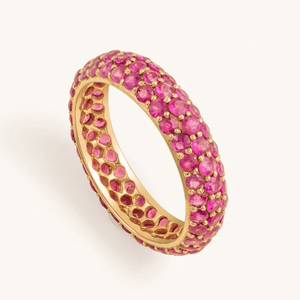 Bijoux pour femmes Xinyun San Chongsheng CZ Eternal en argent sterling 925 : <span class=keywords><strong>bague</strong></span> bombée plaquée or avec rubis rose, <span class=keywords><strong>saphir</strong></span> et émeraude - Product Image 1