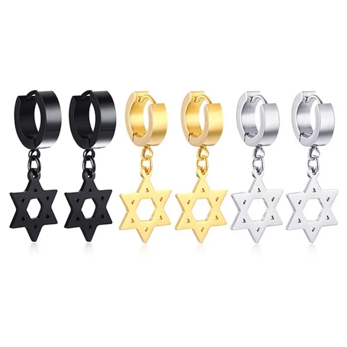 Wholesale Various Style Punk Dangle Hoop Ear Jewelry Star Of David Stainless Steel Dangle Earrings For Men Women