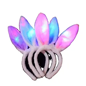 Gran oferta LED Pascua peluche Orejas de conejo diademas oreja de conejo diadema Cosplay accesorios de disfraz para niños niñas adultas