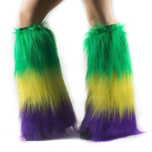 Mardi Gras Costume Accessory Small MOQ Gold Green purple Fleur De Lis Furry <strong>Fur</strong> <strong>Leg</strong> <strong>Warmers</strong> for Women's Masquerade Party - Product Image 2
