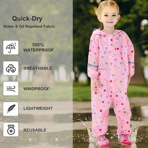 Mode enfants une pièce combinaison de pluie imperméable en polyester combinaison barboteuse à capuche imperméable avec bandes réfléchissantes pour les visites en plein air - Product Image 4