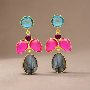 Pendientes Colgantes de Plata Hechos a Mano con Piedras Preciosas, Chapados en Oro, Estilo Étnico, Bohemio, para Compromiso - Product Image 2