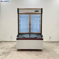 Réfrigérateur-congélateur vertical BYRON à double porte vitrée, compresseur mécanique, double température, pour magasin de proximité