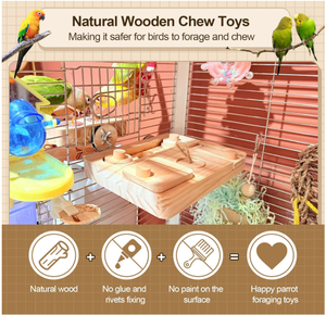 Jouets de recherche de nourriture pour oiseaux en bois FSC & BSCI, puzzle interactif pour <span class=keywords><strong>cage</strong></span>, jouets d'enrichissement d'oiseaux - Product Image 3