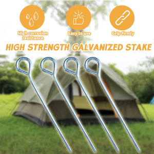 Estacas de tienda de campaña de acero galvanizado engrosado, estacas de tienda de campaña en forma de <span class=keywords><strong>9</strong></span>/anel para senderismo y refugios al aire libre - Product Image 3