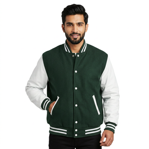 Blouson universitaire bleu coupe ample 2025 pour homme en molleton de coton respirant et chaud – Disponible - Product Image 1