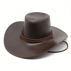 Chapeau de cowboy occidental ethnique en cuir PU unisexe, chapeau de pêche d'été pour l'extérieur, chapeau de soleil pour les voyages en plein air - Product Image 5