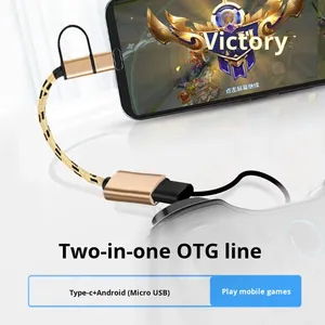 Nylon Bện Micro/Loại C 2 Trong 1 <span class=keywords><strong>USB</strong></span> 2.0 OTG Adapter Cáp Dữ Liệu Sync Adapter Cable Cho Điện Thoại Di Động Chuột Bàn Phím Kết Nối - Product Image 5