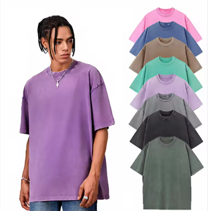 เสื้อยืดคอกลมแขนสั้นทรงโอเวอร์ไซส์สำหรับผู้ชาย ผ้าฝ้ายถัก 100% สีพื้น สไตล์ลำลอง ทรงปกติ - Product Image 1