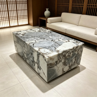 Table d'appoint moderne en marbre naturel, table basse cube en marbre poli Titanic Storm, tables basses en marbre