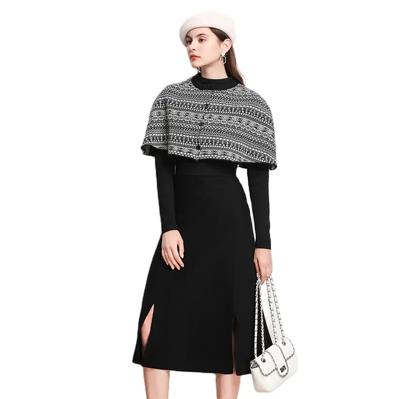 small incense wind dress female new autumn and winter sweater dress three-piece set thickened knitted winter skirt