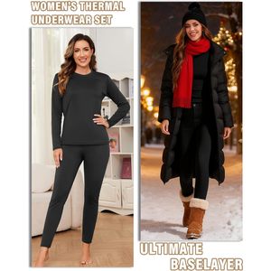 Sous-vêtements thermiques pour femmes, ensemble 2 pièces, doublure polaire, couche de base, hauts et bas, col rond, spandex, coton, fibre de bambou - Product Image 3