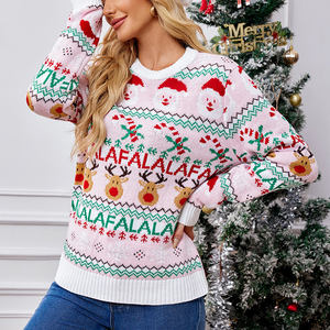 Wholesale <strong>Christmas</strong> Reindeer Loose Sweater Crewneck Long Sleeve <strong>Jumper</strong> <strong>Plus</strong> <strong>Size</strong> Jacquard Ribbed Fuzzy Knitted <strong>Women</strong> Sweaters - Product Image 2