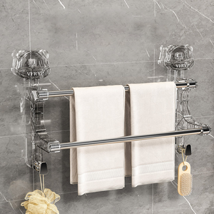 Porte-serviettes mural double à ventouses pour porte, avec crochets robustes sans trace pour salle de bain et cuisine - Product Image 1