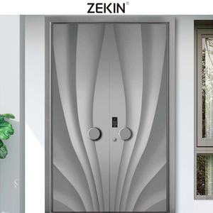 Porte d'entrée moderne ZEKIN DOOR en aluminium et acier forgé, sécurisée pour villa, hall d'entrée, best-seller avec insert en verre - Product Image 3
