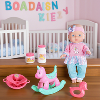 Adorable poupée bébé de 30 cm en plastique soufflé avec vaisselle, canard et biberon, modèle à yeux fixes pour le jeu créatif des enfants