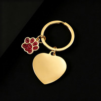 Accessoires brillants en forme de patte de chien, gravure laser personnalisée, impression couleur UV, porte-clés vierge en acier inoxydable pour personnalisation DIY