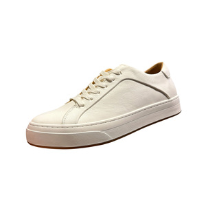 QHCCID Men's White <b>Leather</b> <b>Sneakers</b> Breathable Rubber Outsole Mid Heel Casual Walking Shoes - Product Image 2