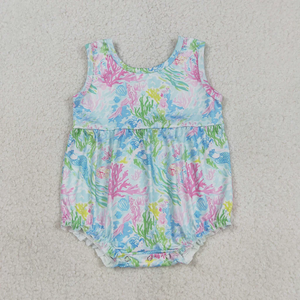 Romper de burbujas azul para bebé niña con mangas largas, bordado floral, lazo y rayas - Product Image 2