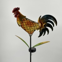 Lampe solaire étanche en métal en forme de coq avec globe en verre craquelé, LED, pour jardin, cour, allée extérieure