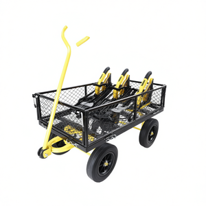 Carretilla de Acero Amarilla con 4 Ruedas y Bandeja Metálica para un Fácil Transporte de Leña - Product Image 1