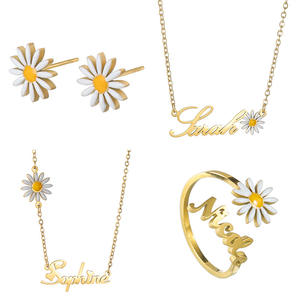 هدايا معدنية مخصصة مجموعة مجوهرات فاخرة فتاة الفضة الفولاذ المقاوم للصدأ قلادة زهرة الولادة والأقراط - Product Image 4
