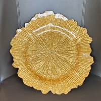 Assiettes de Présentation Rondes en Plastique Doré 13" pour Mariage, Effet Corail, pour Dîner de Mariage, Décoration Élégante, Dessous d'Assiette en Acrylique