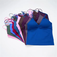 NCLAGEN Nouvelle Tendance Débardeur de Sport Femme à Fort Maintien, Sans Coutures, Séchage Rapide, Respirant, Col en V, Yoga, Devant Torsadé, Coupe Longue