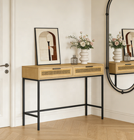 Table console de luxe en MDF et rotin, 2 tiroirs, gain de place, design moderne, pour bureau à domicile, salon ou coiffeuse – Vente directe usine