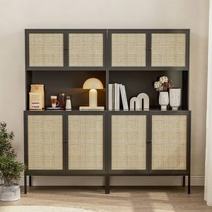 Nordic style <b>sideboard</b>, rattan TV cabinet, minimalist retro style solid wood cabinet, large capacity <b>storage</b> cabinet - Product Image 2