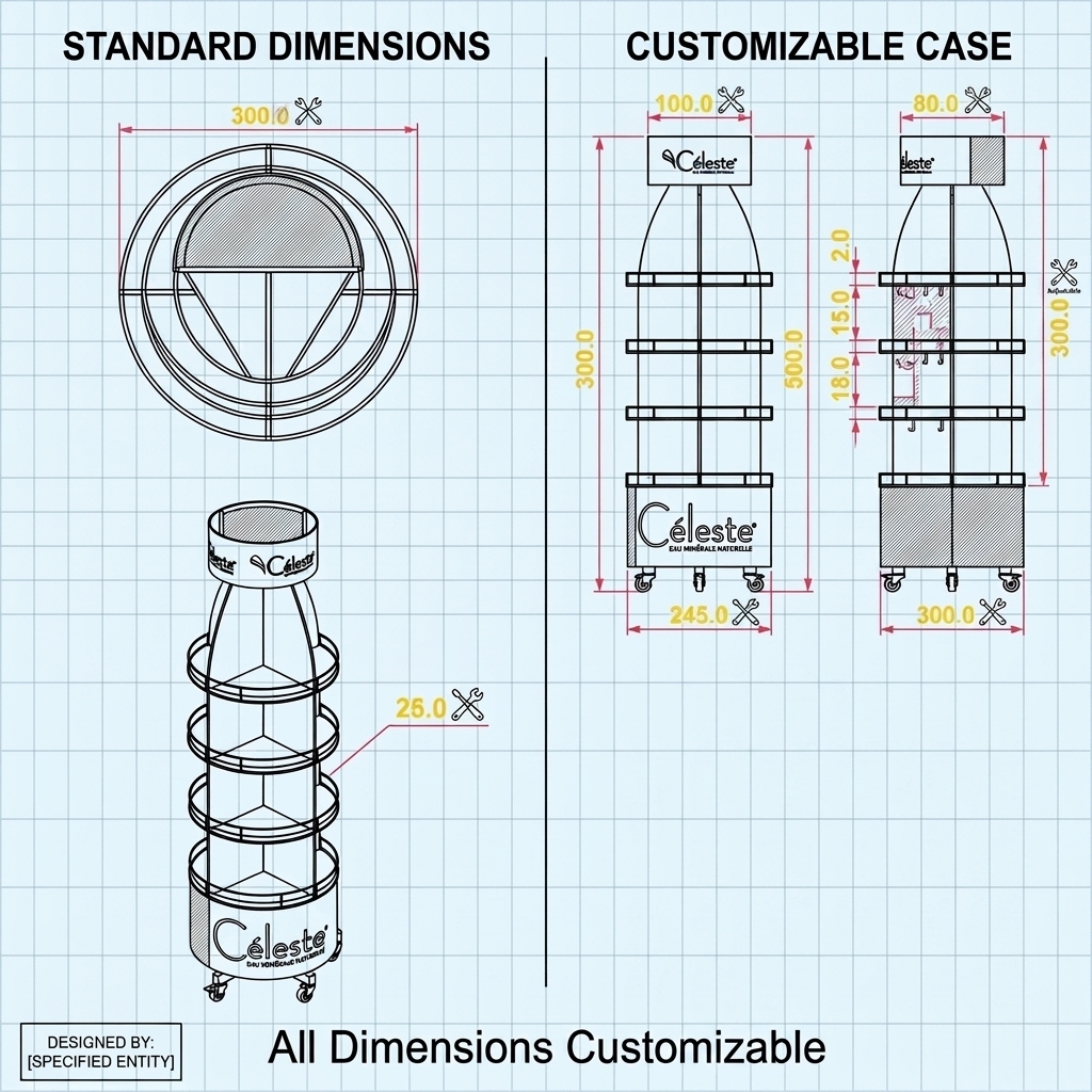 Custom Bottle Shaped Metal Beverage Display Stand for Energy Drink Mineral Soda Sparkling Water Floor Mobile Rack with WheelsOEM — view 4